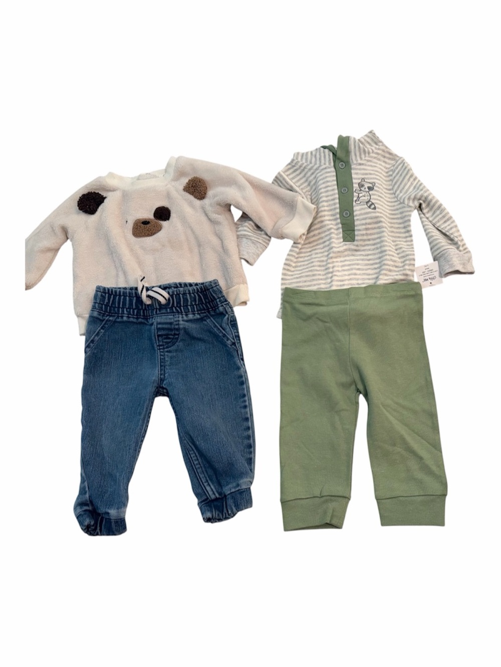 Boy bundle-Raccoon(new)& Bear fuzzy shirt&jeans(preowned) all 9 mo size